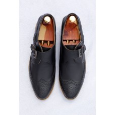 Calfskin monk shoes with brogue detail