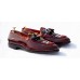 Aztec print tassel loafer shoes with oxblood patent leather