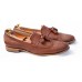 Brown leather loafer shoes with tassels and rubber sole